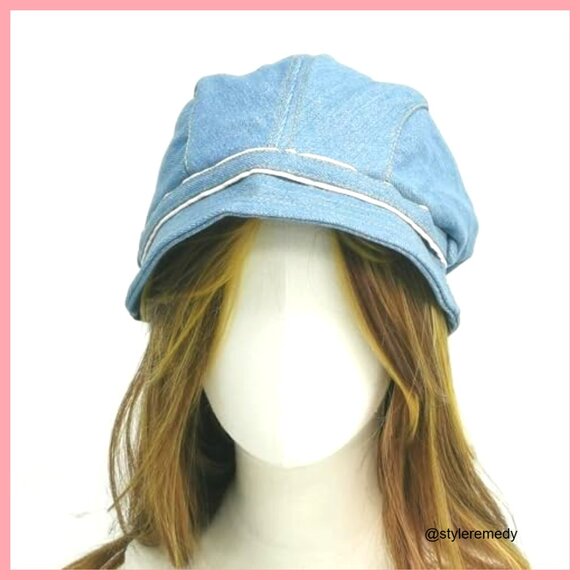 Denim Beret Hat with Adjustable Strap, Newsboy Cap Style main image 4